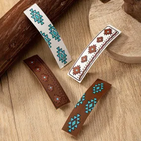 1 Pc PU Leather Southwestern  Native Pattern Barrette Hair Clip Claw Accessories , Gift for Her