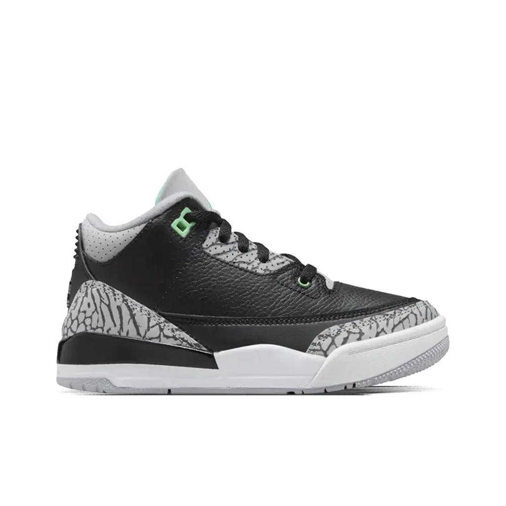 Air Jordan 3 Retro 'Green Glow' (PS) - Black/Green Glow/Wolf Grey