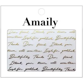 Amaily Japanese Nail Art Sticker / Cursive Letters / Gold