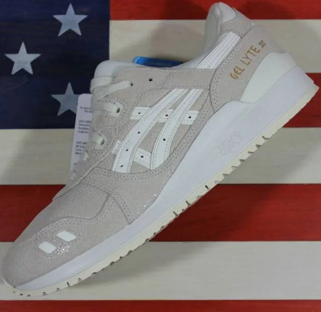 Asics womens gel-lyte lll 3 running casual shoe cream/white leather [hl7e5-0000]