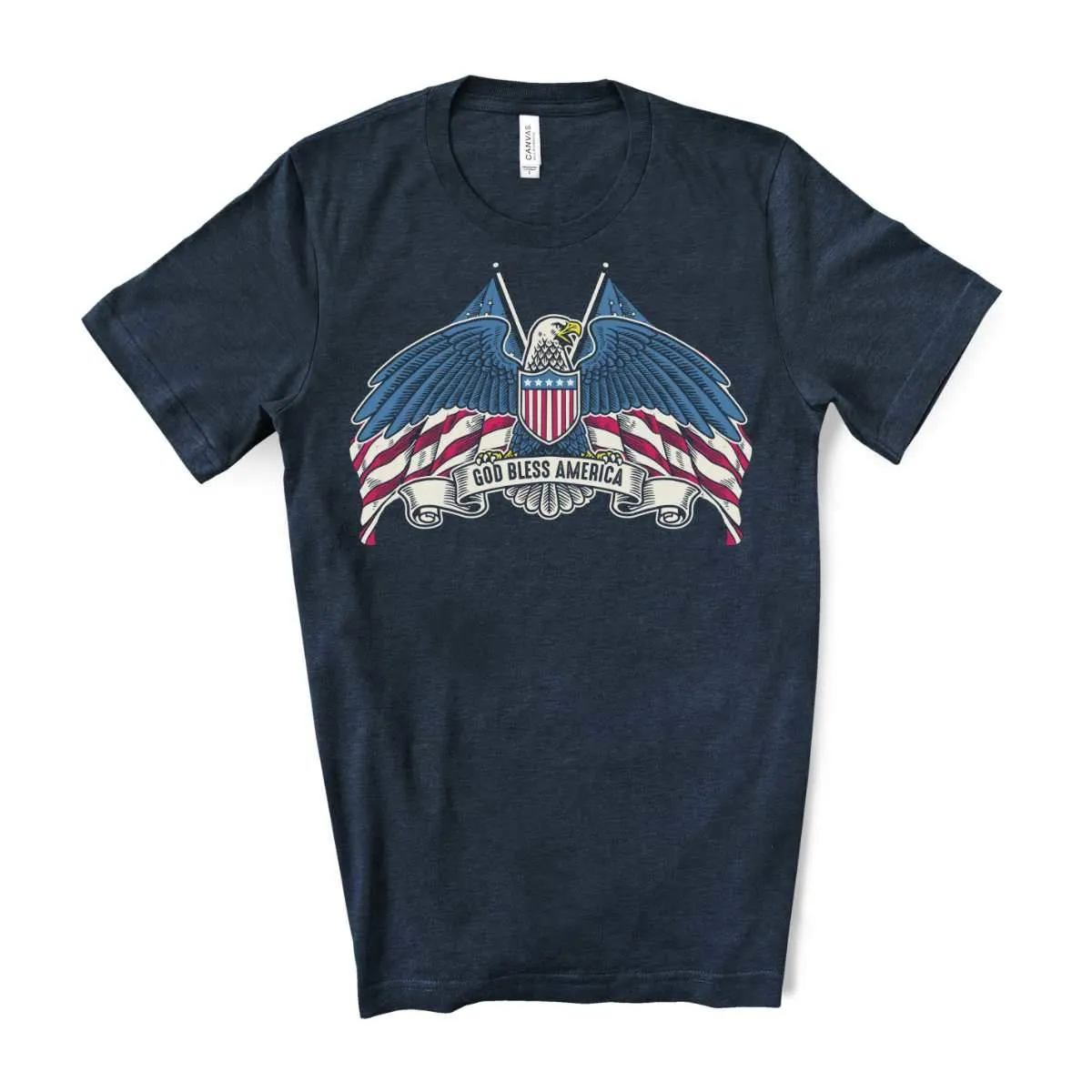 Bald Eagle God Bless 4th of July T-Shirt - Navy Triblend