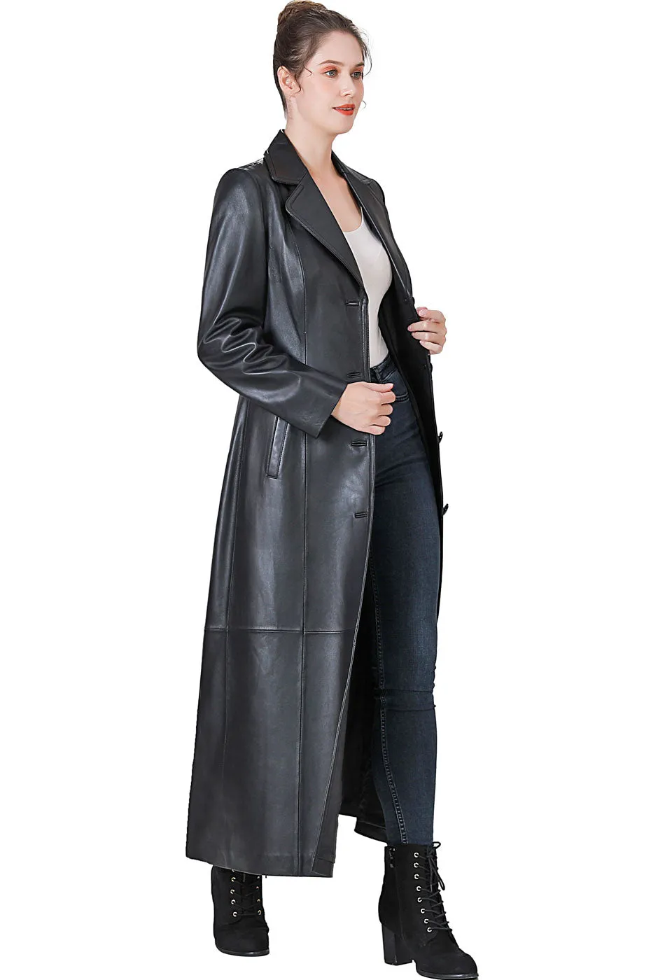 BGSD Monogram Collection Women Lambskin Leather Maxi Coat