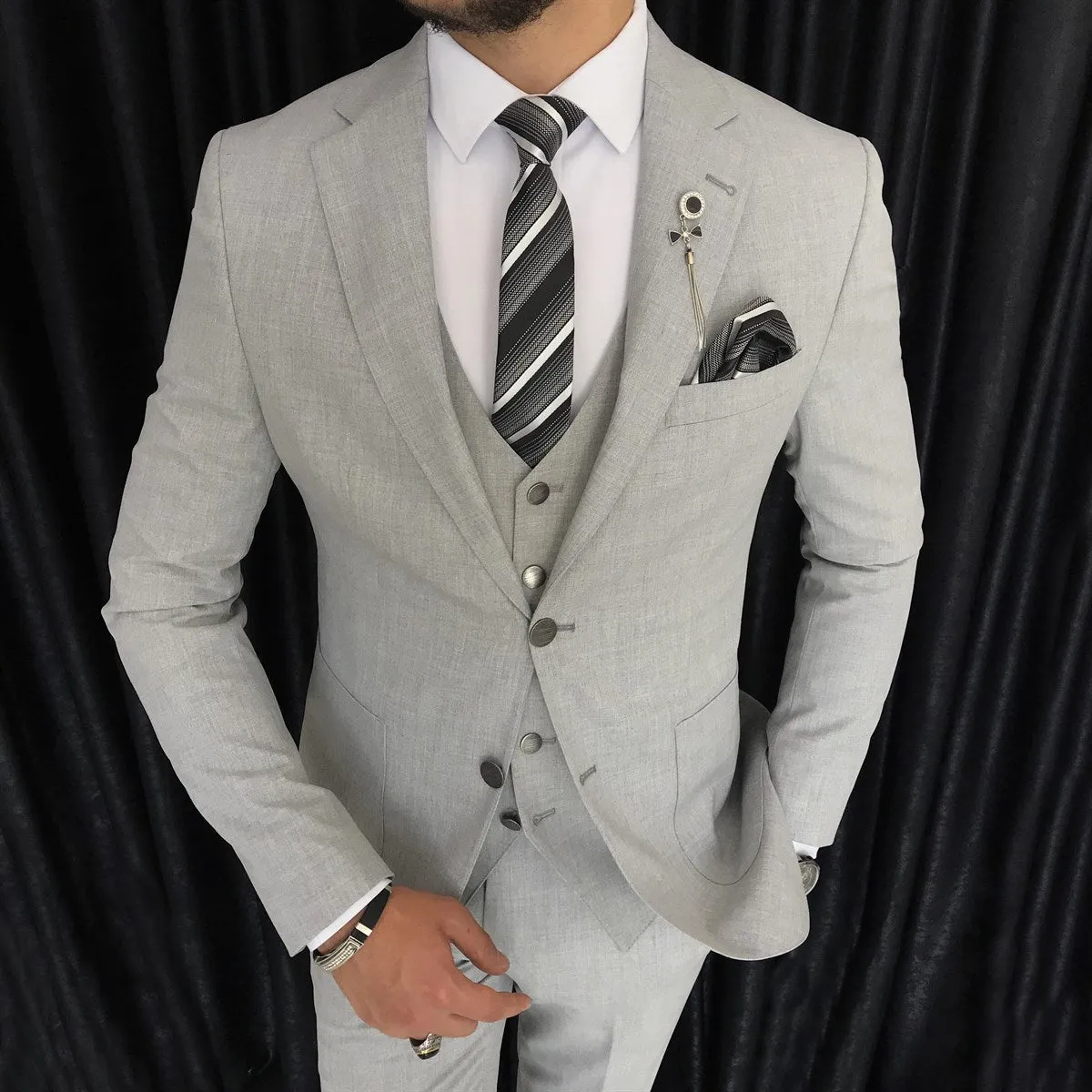 Bojoni Cagliari Grey Slim-Fit Suit 3-Piece