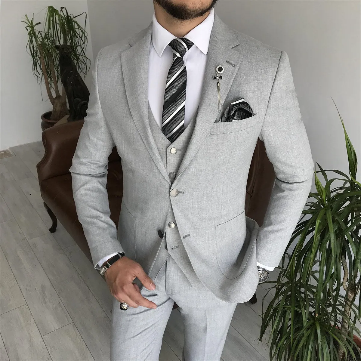 Bojoni Cagliari Grey Slim-Fit Suit 3-Piece