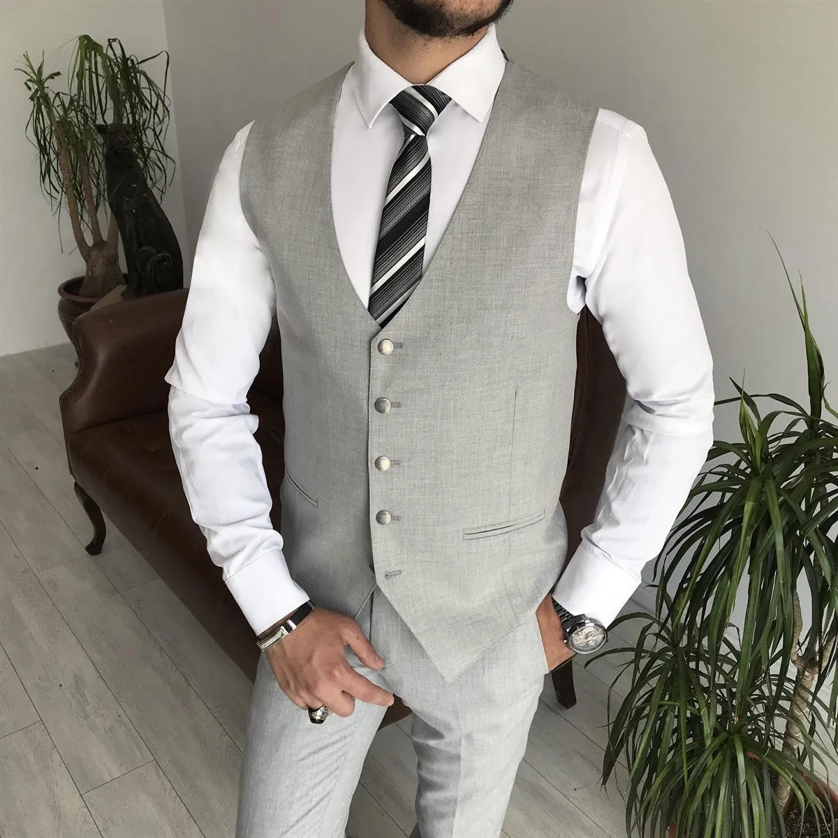 Bojoni Cagliari Grey Slim-Fit Suit 3-Piece