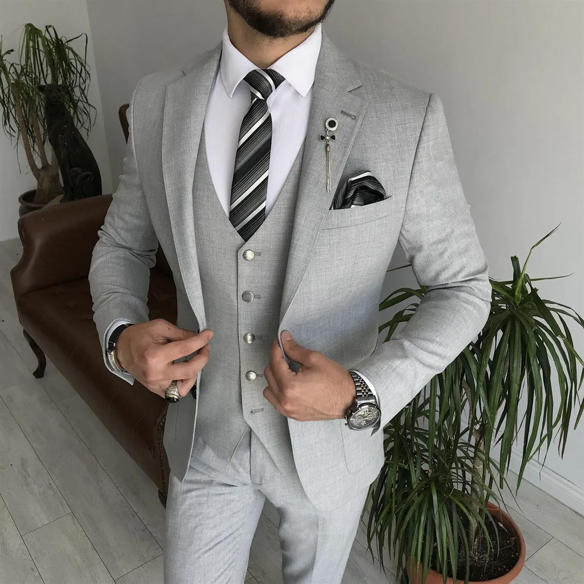 Bojoni Cagliari Grey Slim-Fit Suit 3-Piece