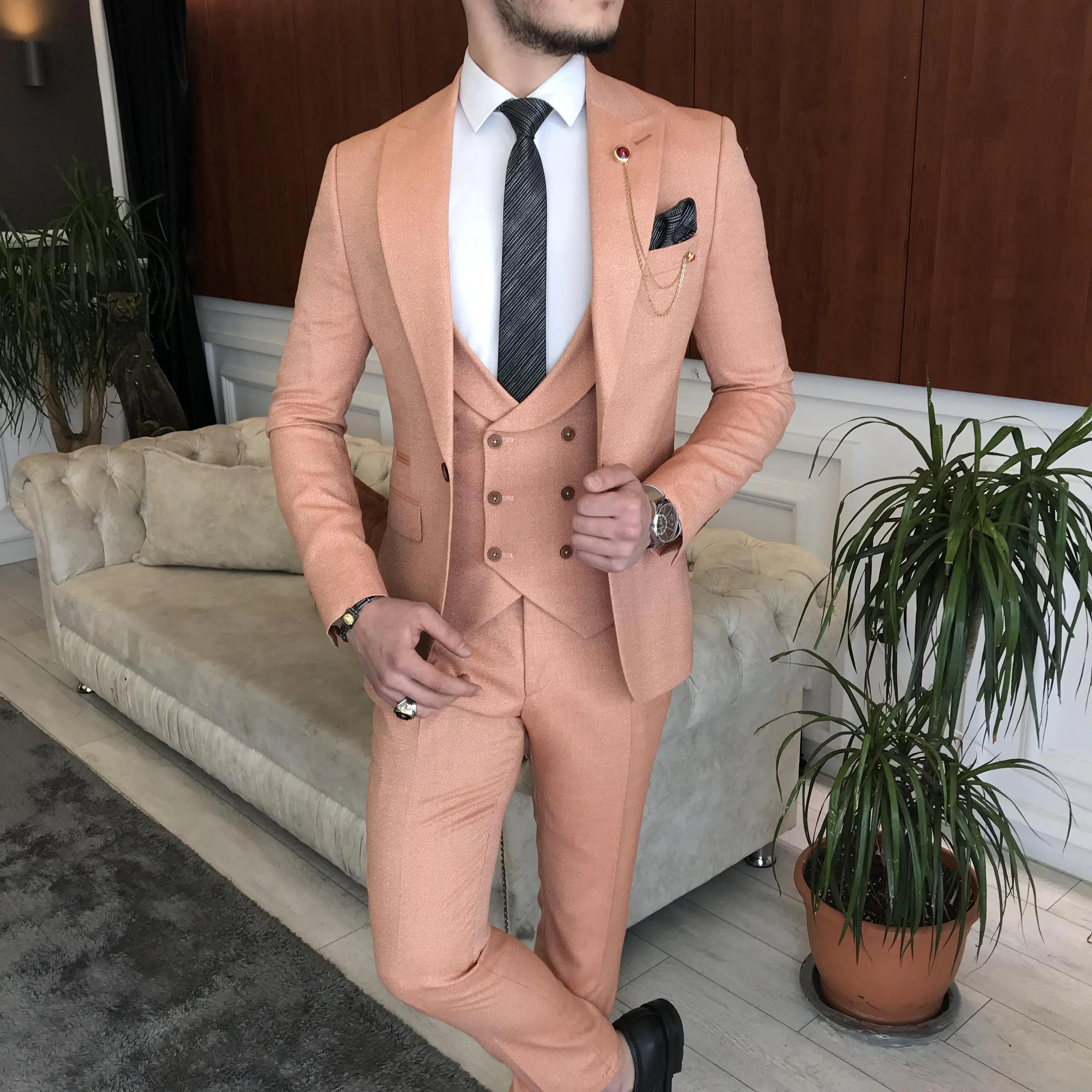 Bojoni Cagliari Orange Slim-Fit Suit 3-Piece