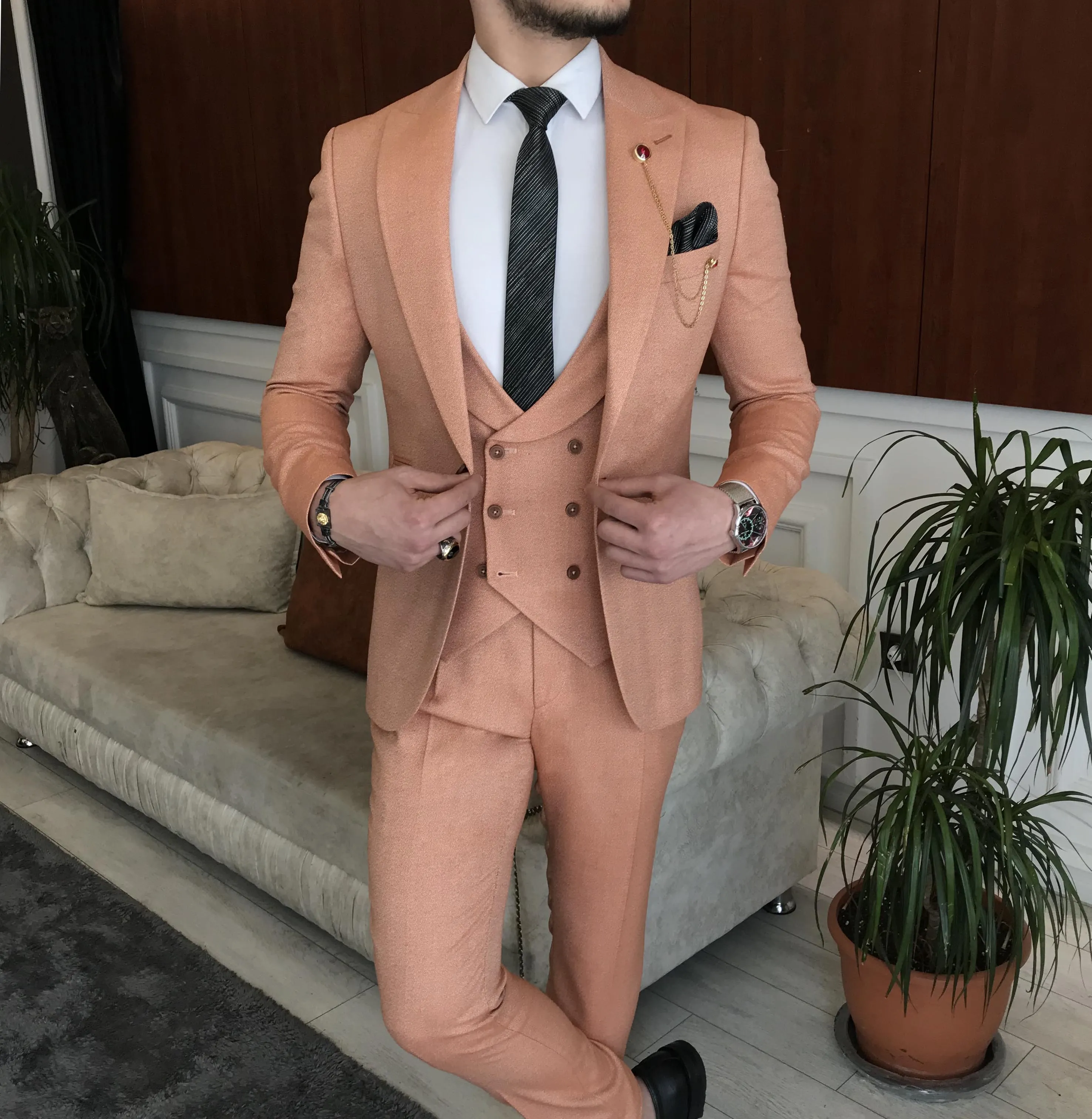 Bojoni Cagliari Orange Slim-Fit Suit 3-Piece