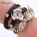 Bracelet Watch Rhinestone Crystal Relogio Feminino Wing Pattern PU Leather Band Dress Clock Gift