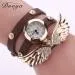 Bracelet Watch Rhinestone Crystal Relogio Feminino Wing Pattern PU Leather Band Dress Clock Gift