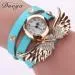 Bracelet Watch Rhinestone Crystal Relogio Feminino Wing Pattern PU Leather Band Dress Clock Gift