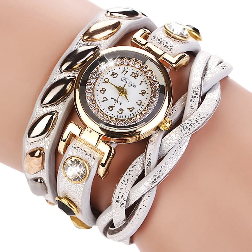 Bracelet Watch Women Rhinestone Crystal Relogio Feminino PU Leather Strap Gift Dress Clock