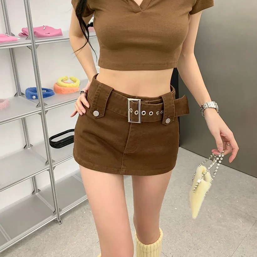 Brown Buckle Belt Skirt