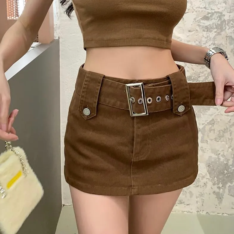 Brown Buckle Belt Skirt