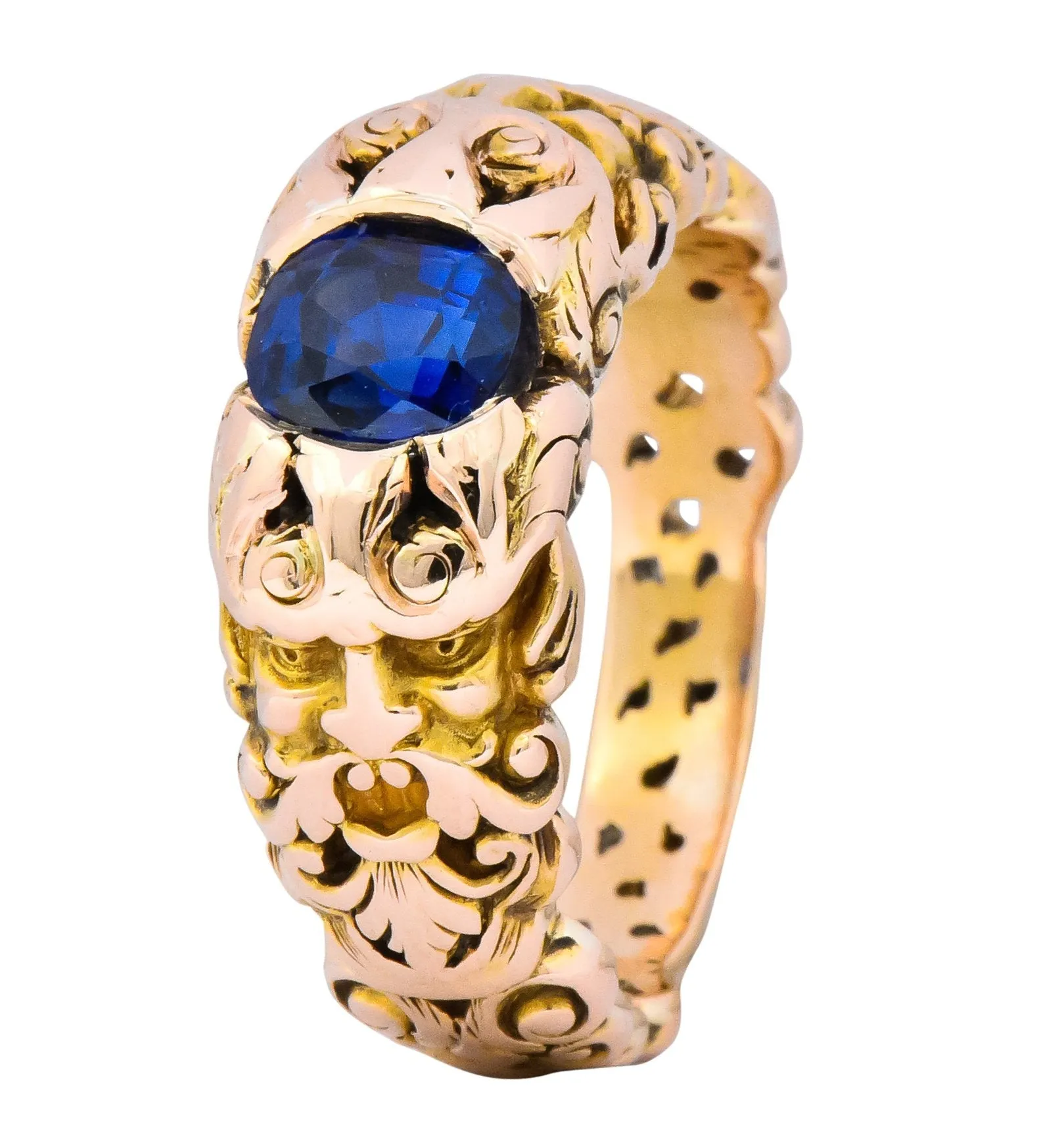 Carter Gough & Co. 1.32 CTW No Heat Sapphire 14 Karat Gold Anemoi God of Wind Unisex Ring AGL