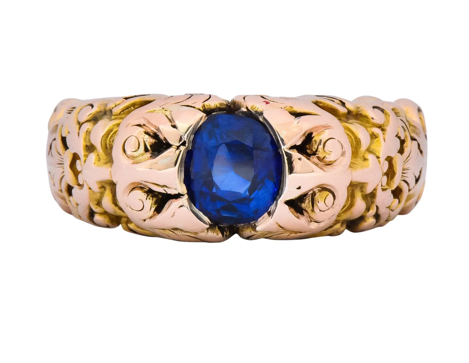 Carter Gough & Co. 1.32 CTW No Heat Sapphire 14 Karat Gold Anemoi God of Wind Unisex Ring AGL