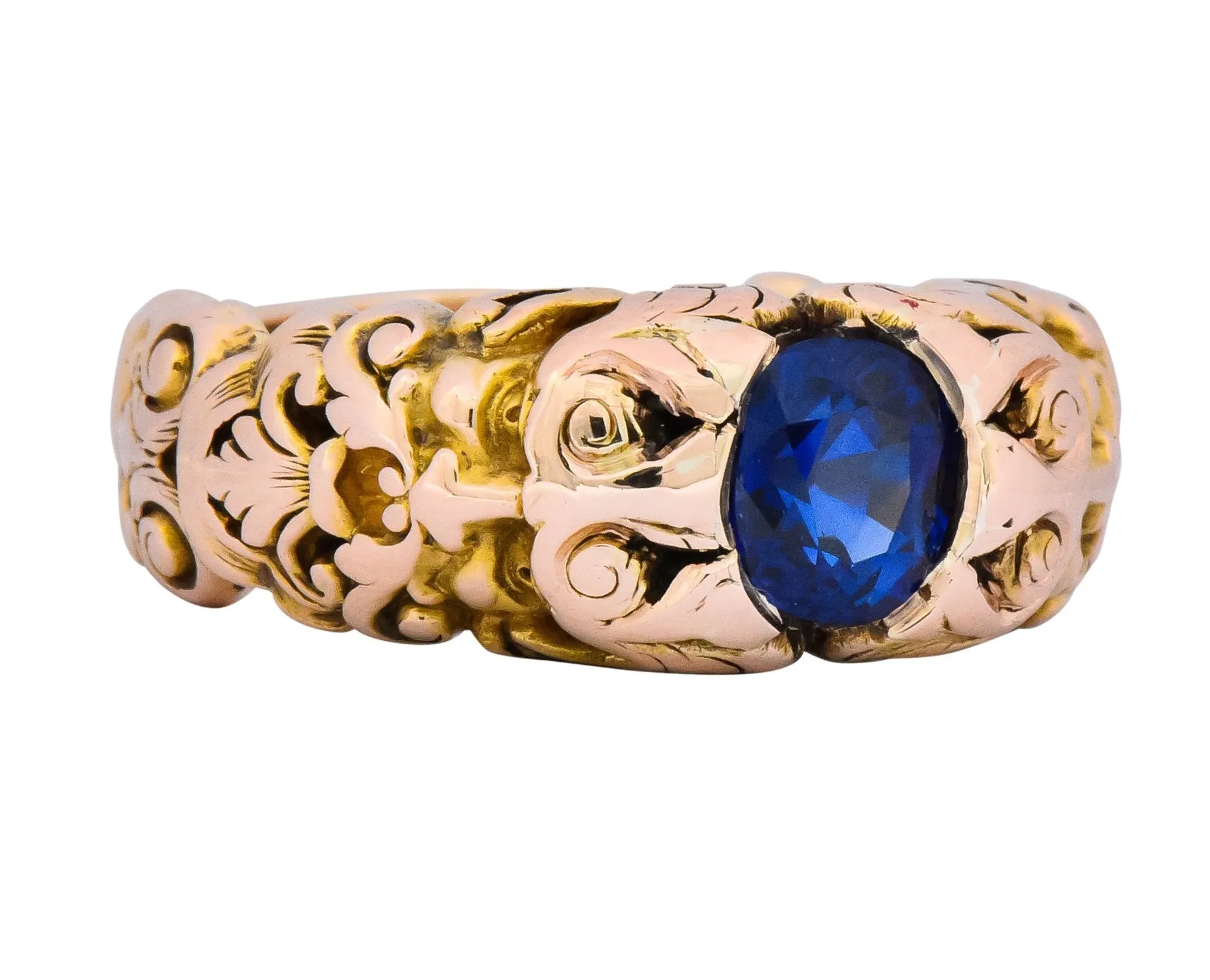 Carter Gough & Co. 1.32 CTW No Heat Sapphire 14 Karat Gold Anemoi God of Wind Unisex Ring AGL