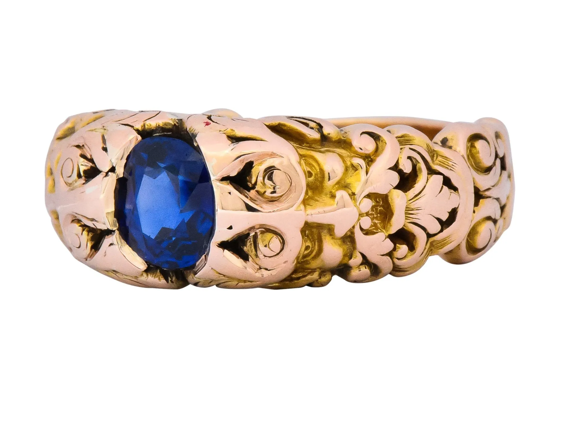 Carter Gough & Co. 1.32 CTW No Heat Sapphire 14 Karat Gold Anemoi God of Wind Unisex Ring AGL