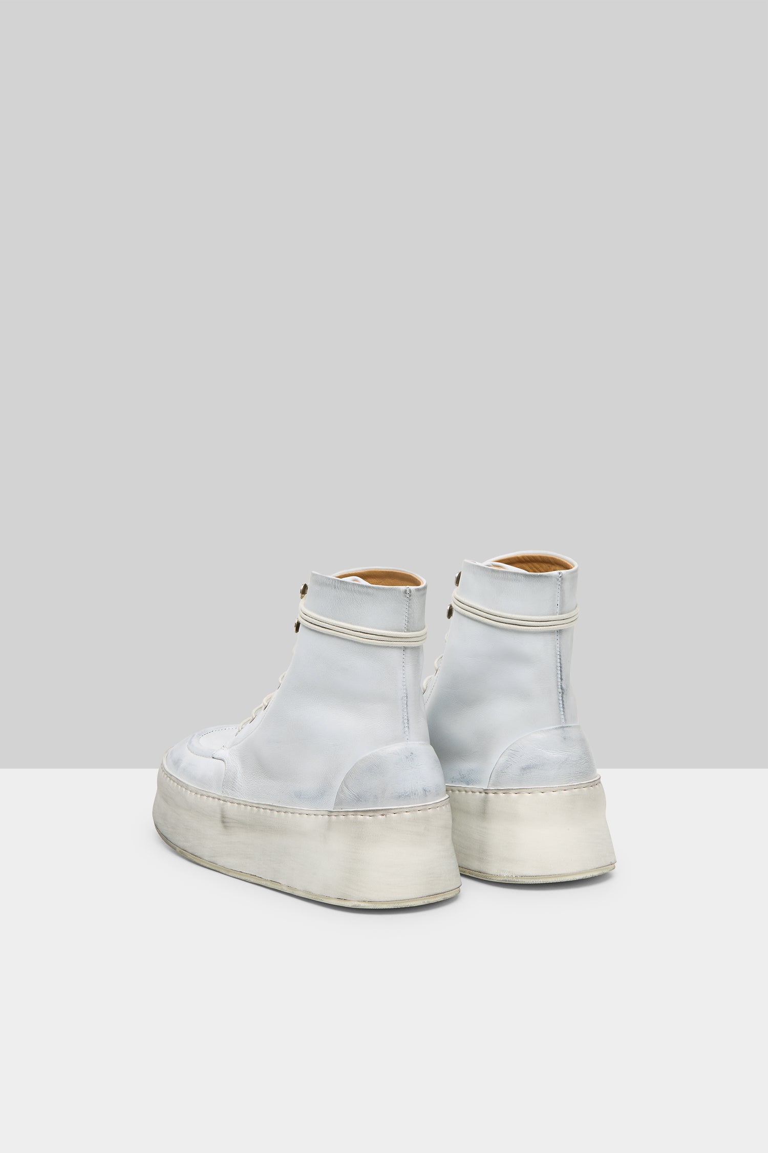 Cassapana Polacco Leather High Top Shoe in White Grey