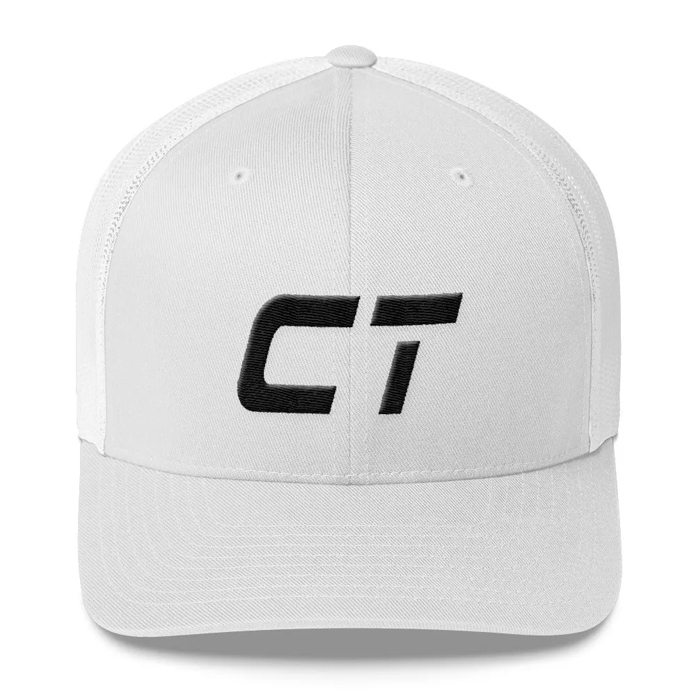 Connecticut - Mesh Back Trucker Cap - Black Embroidery - CT - Many Hat Color Options Available