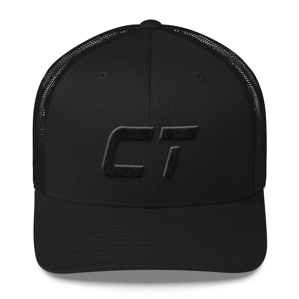 Connecticut - Mesh Back Trucker Cap - Black Embroidery - CT - Many Hat Color Options Available