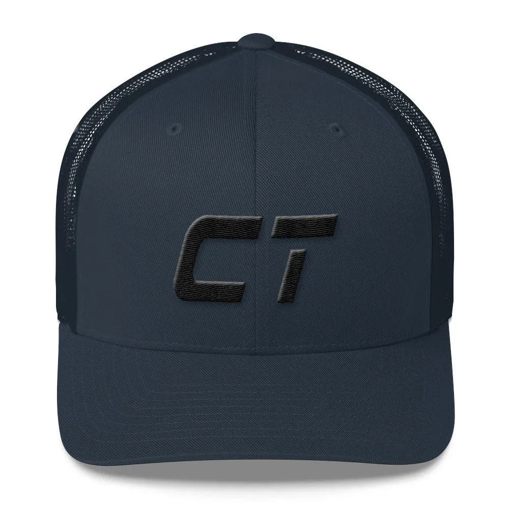 Connecticut - Mesh Back Trucker Cap - Black Embroidery - CT - Many Hat Color Options Available