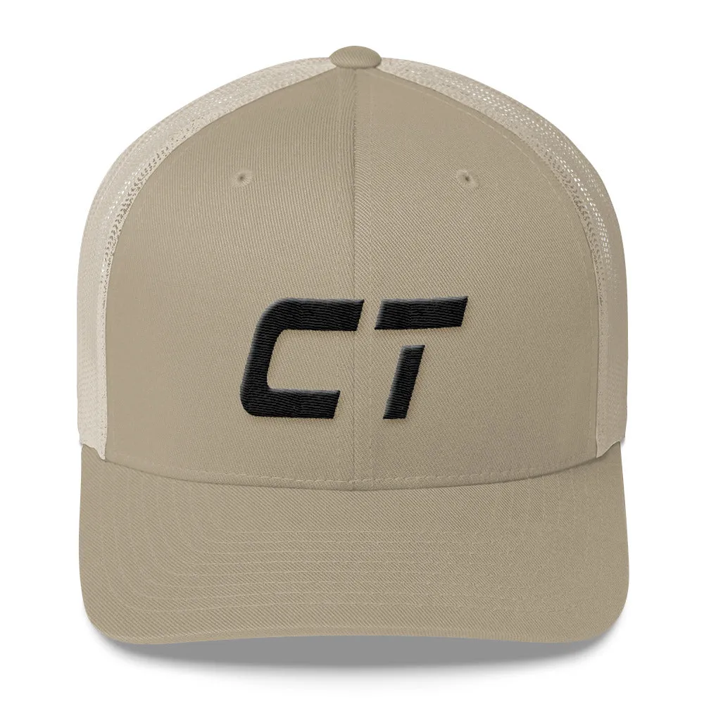 Connecticut - Mesh Back Trucker Cap - Black Embroidery - CT - Many Hat Color Options Available