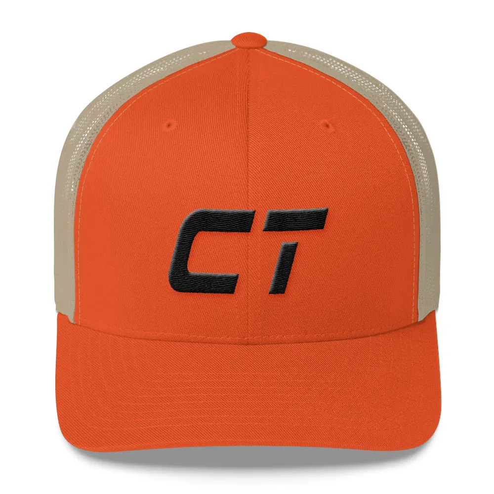 Connecticut - Mesh Back Trucker Cap - Black Embroidery - CT - Many Hat Color Options Available