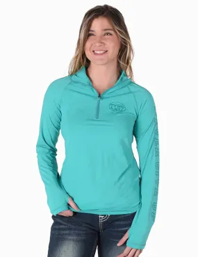 Cowgirl Tuff Womens UPF Quarter Zip Turquoise Nylon Softshell Jacket