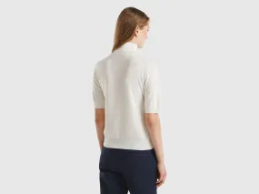 Cream white short sleeve turtleneck in cashmere blend - Creamy White | Benetton