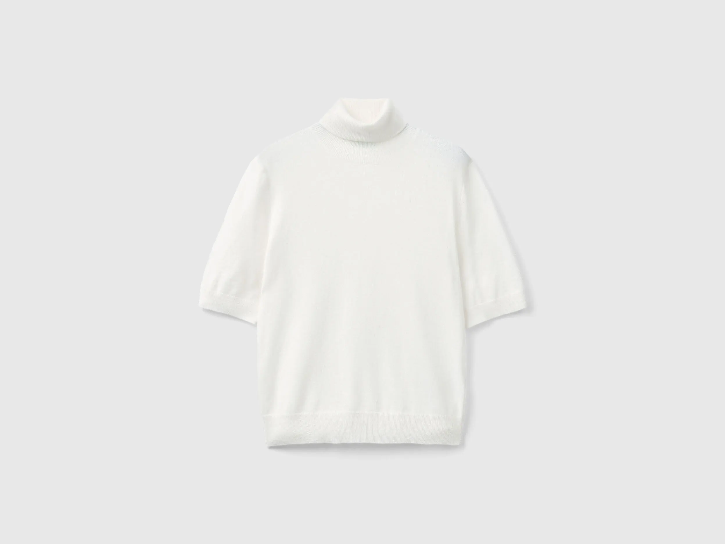 Cream white short sleeve turtleneck in cashmere blend - Creamy White | Benetton