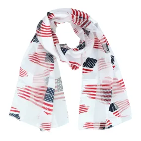 CTM Women's American Flag Print Lightweight Scarf