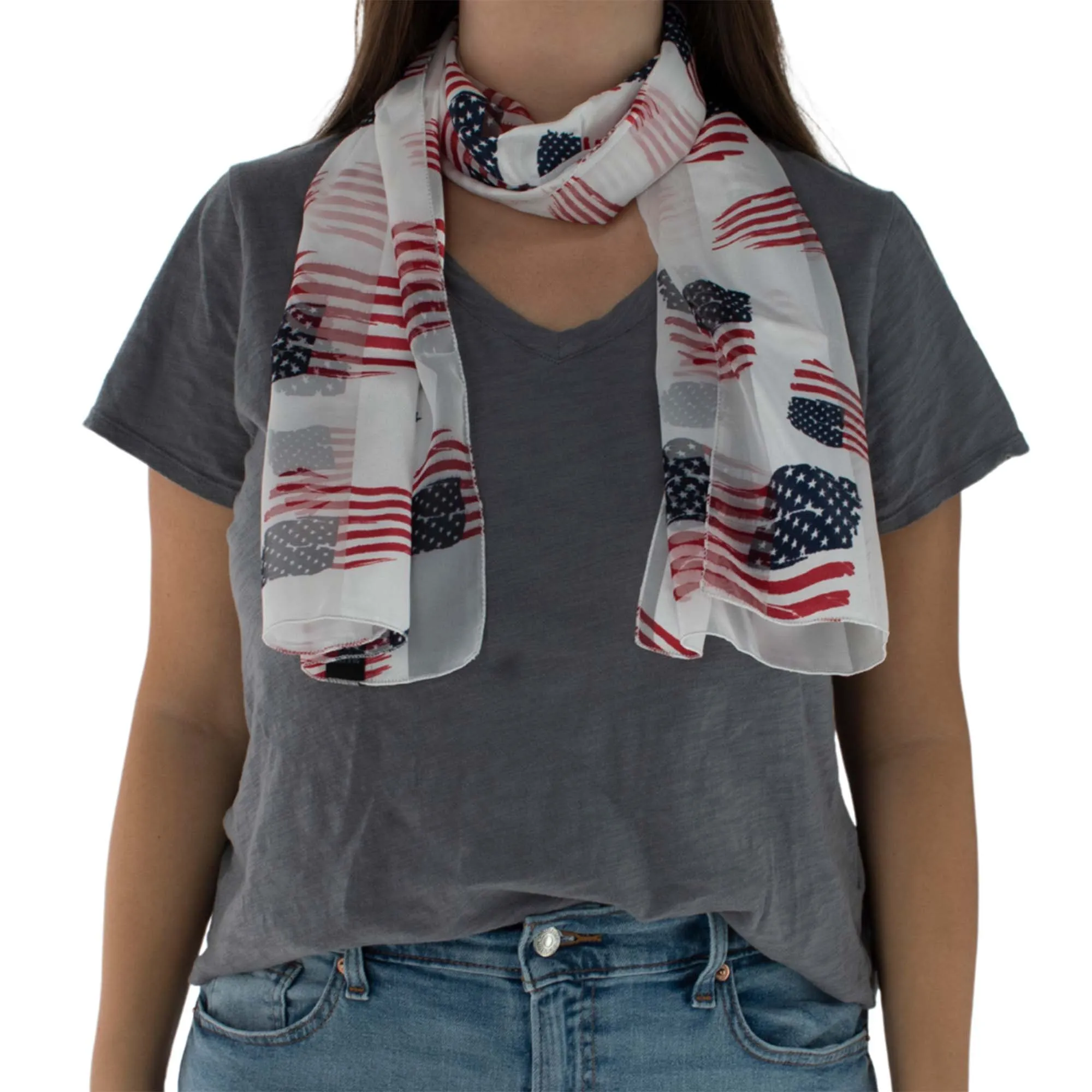 CTM Women's American Flag Print Lightweight Scarf