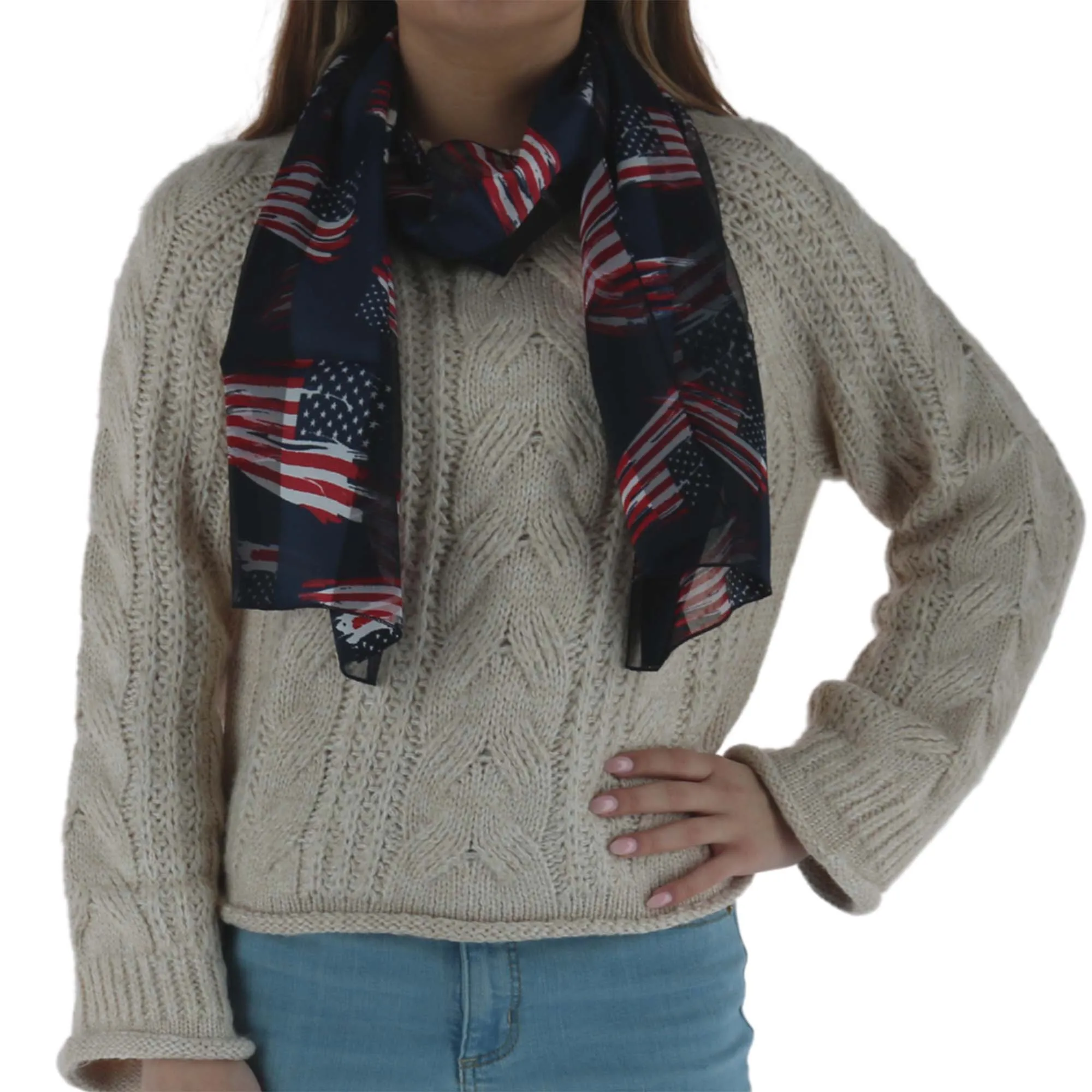 CTM Women's American Flag Print Lightweight Scarf