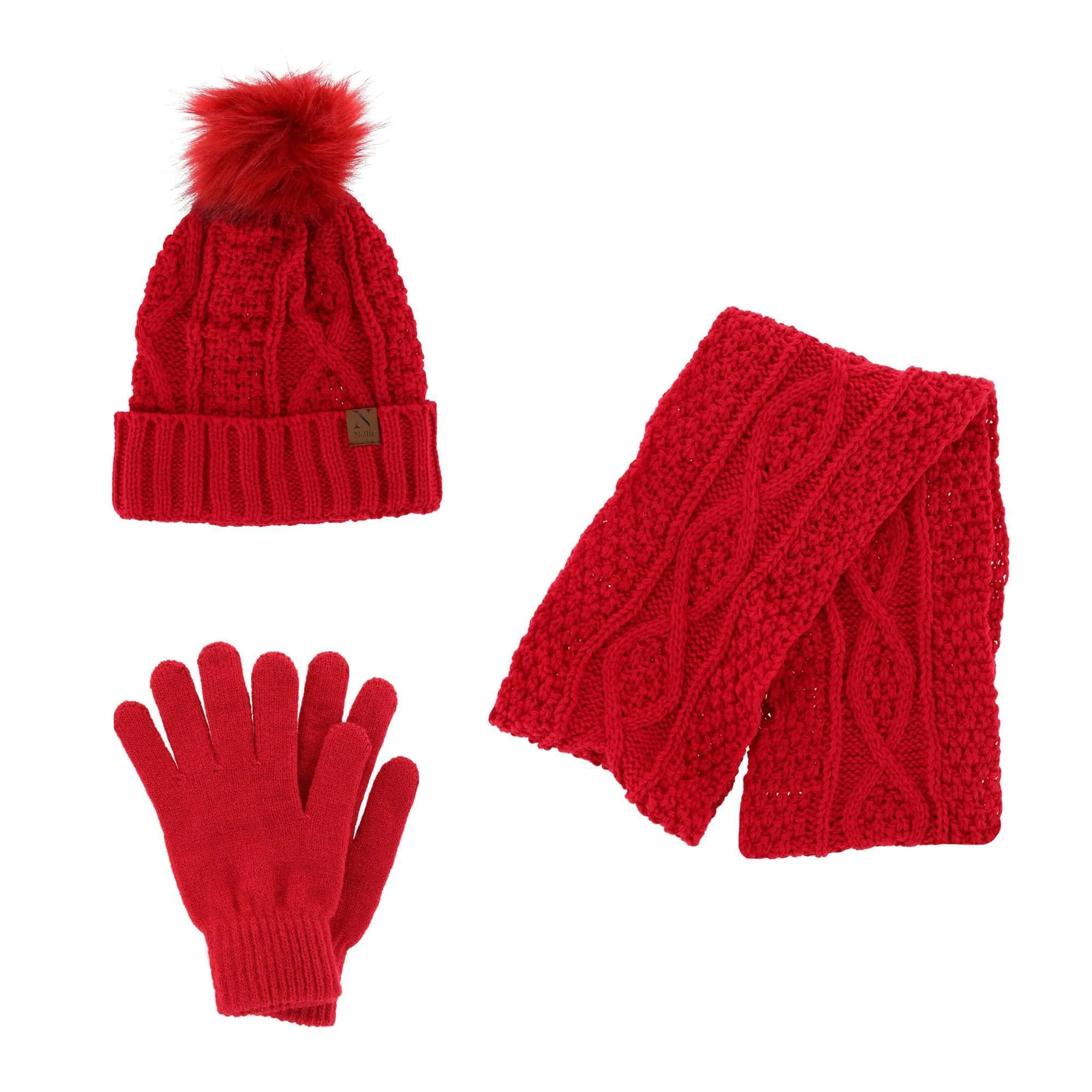 CTM Women's Winter Knit Pom Hat Gloves & Infinity Scarf Set by Noillia