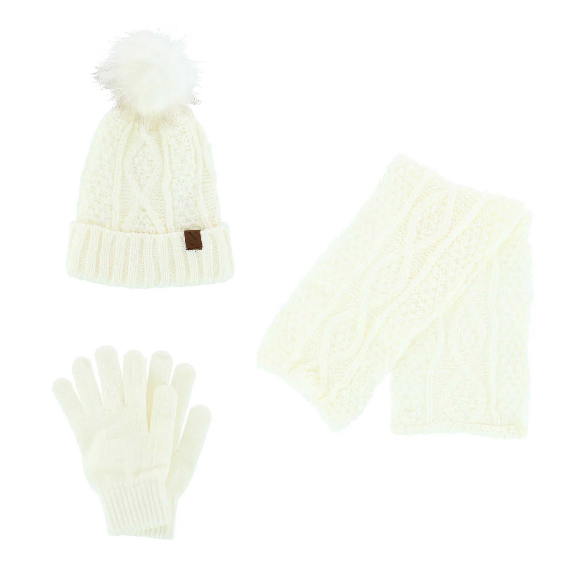 CTM Women's Winter Knit Pom Hat Gloves & Infinity Scarf Set by Noillia