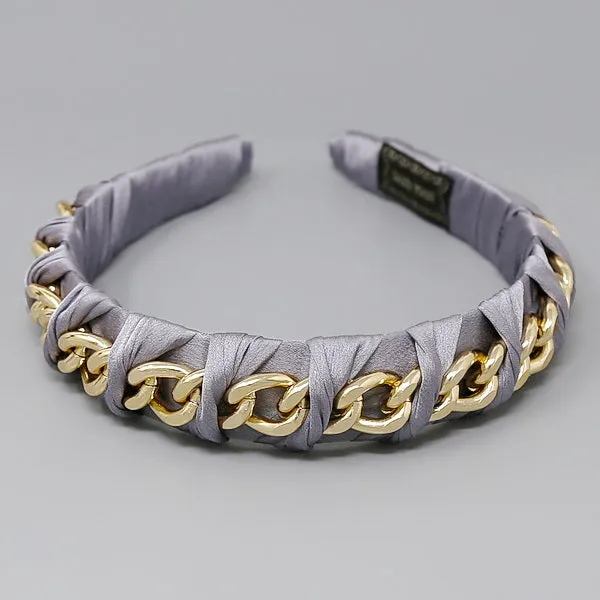 Curb Chain Accented Fabric Wrapped Headband