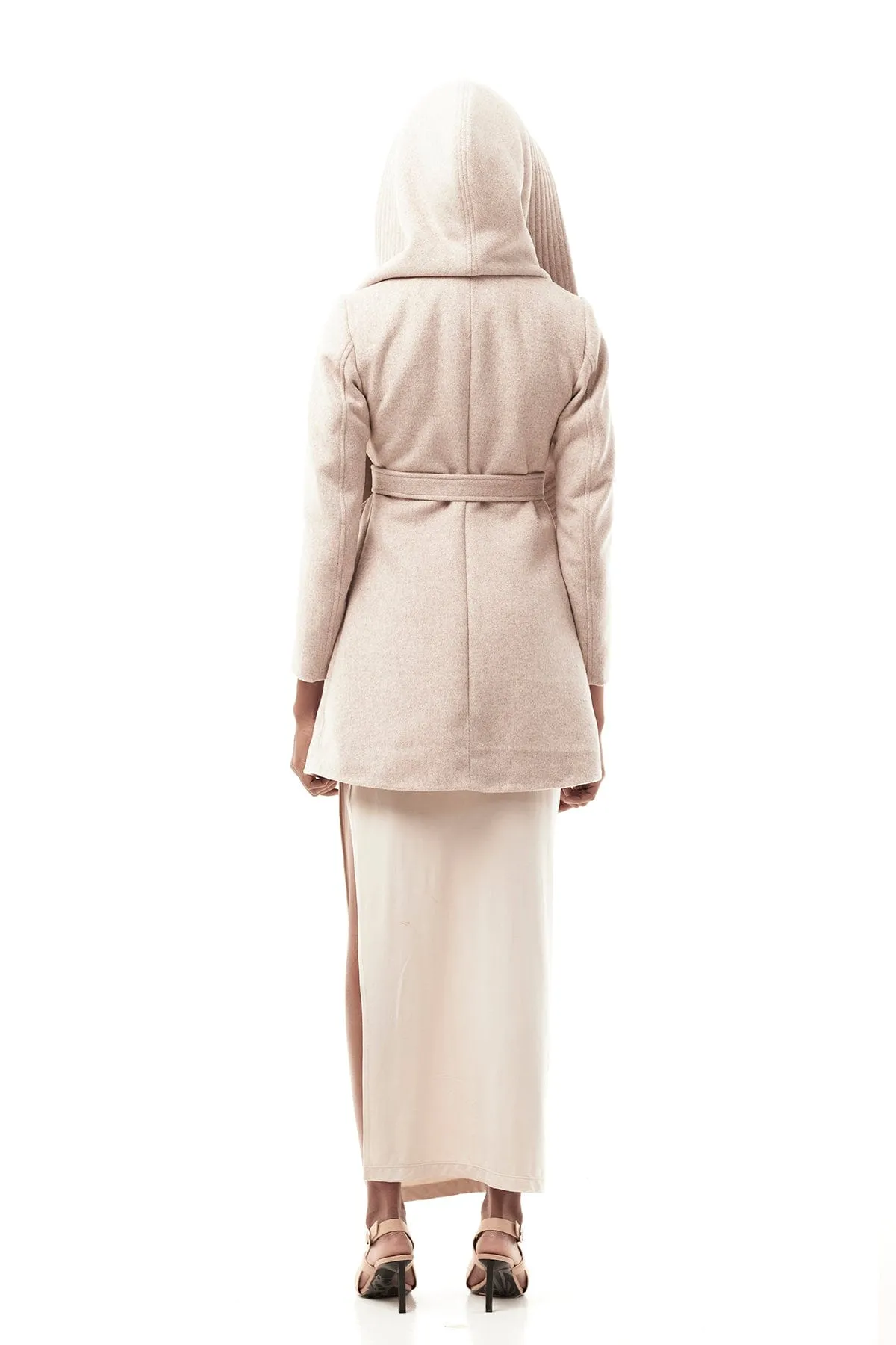 DRAPED HOOD COAT IN BONE