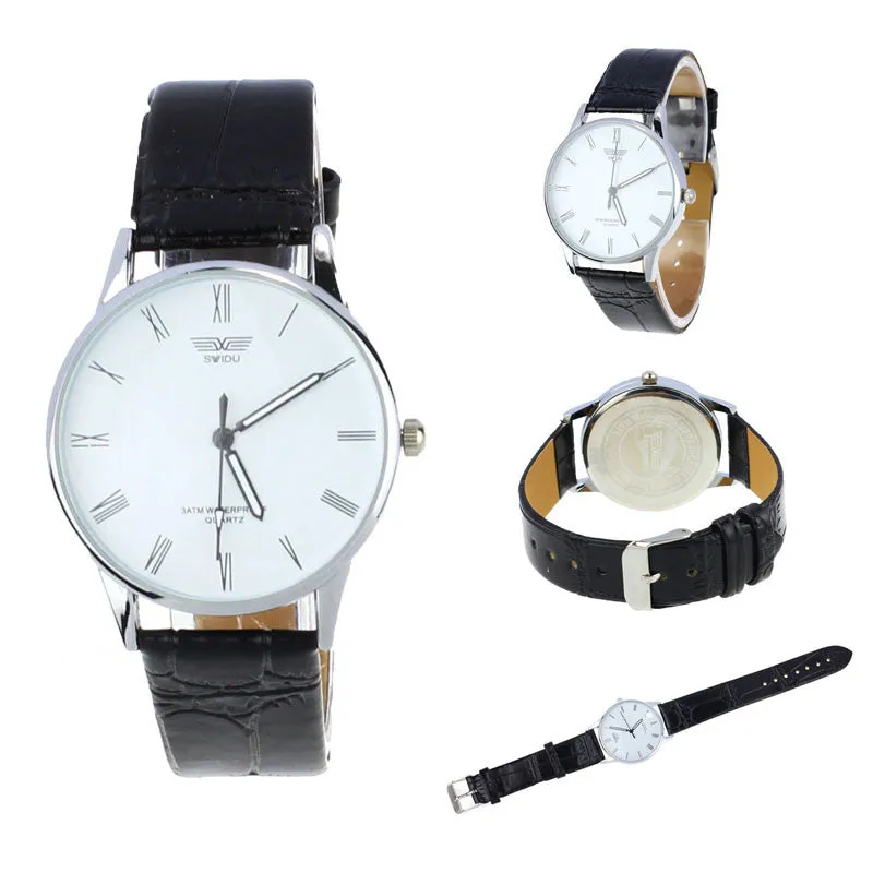 Drop Ship Classic Men's Watch Roman Number Quartz Clock PU Leather Wrist Watch Relojes