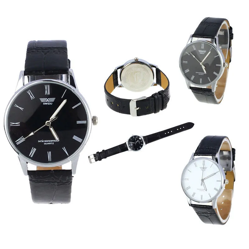 Drop Ship Classic Men's Watch Roman Number Quartz Clock PU Leather Wrist Watch Relojes