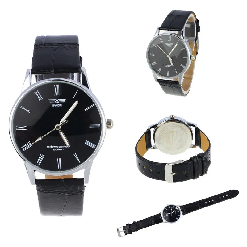 Drop Ship Classic Men's Watch Roman Number Quartz Clock PU Leather Wrist Watch Relojes