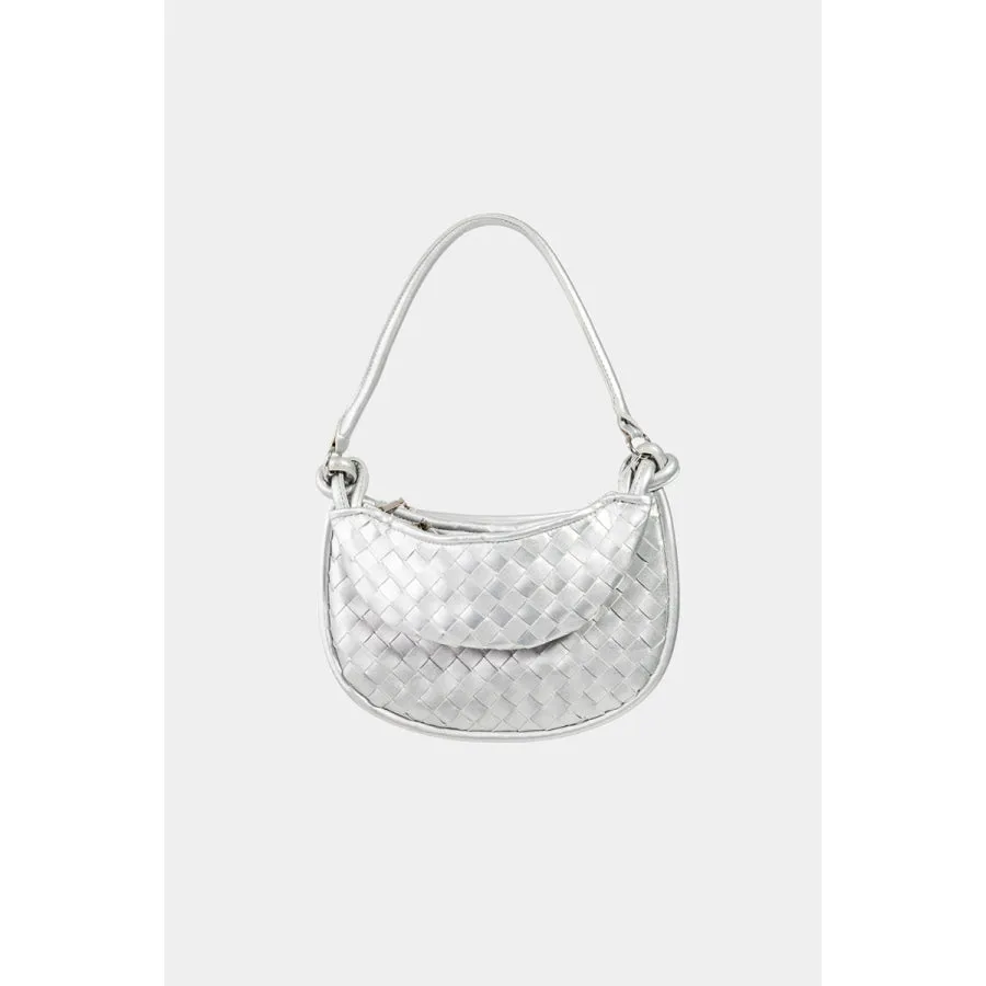 Fame PU Leather Basket Weave Half Moon Bag