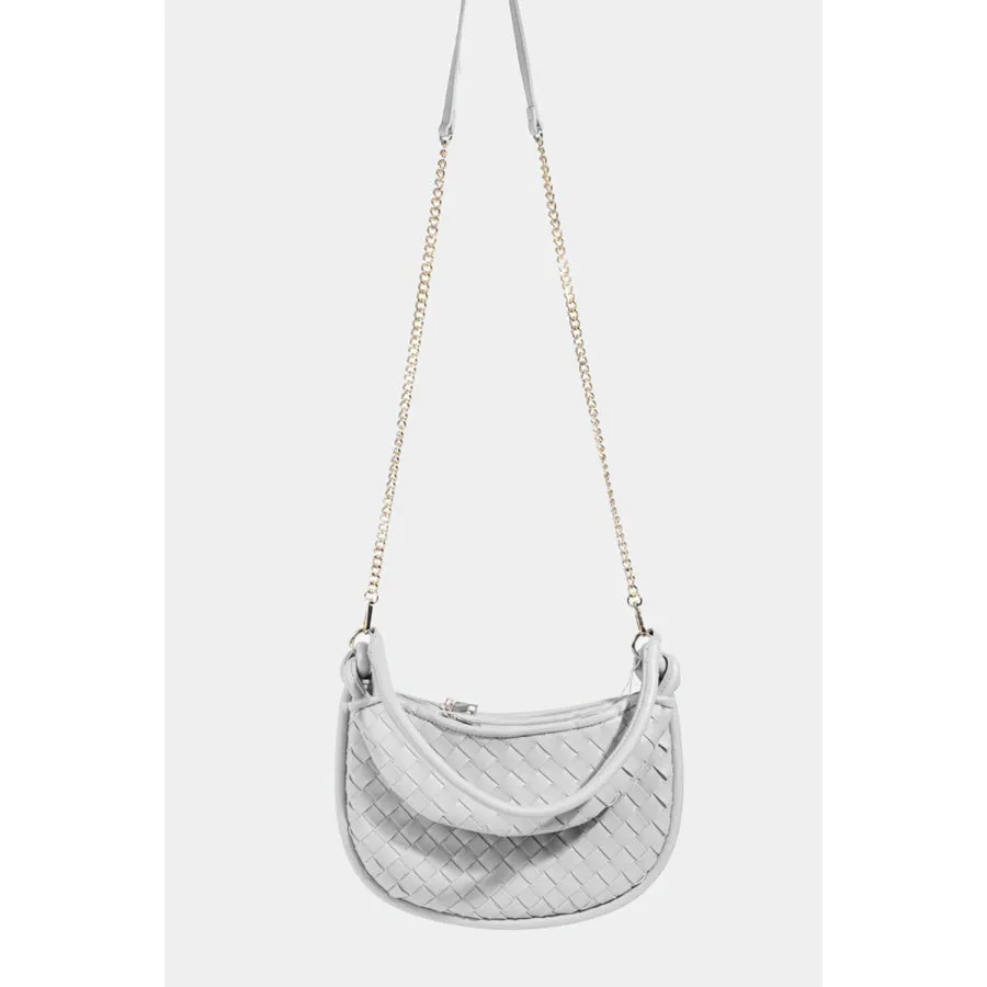 Fame PU Leather Basket Weave Half Moon Bag