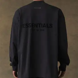 FEAR OF GOD Essentials Felt Logo Long Sleeve Tee Black