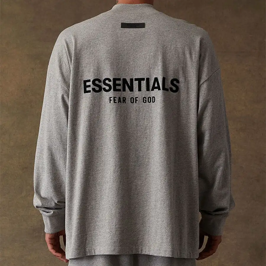 FEAR OF GOD Essentials Felt Logo Long Sleeve Tee Dark Oatmeal