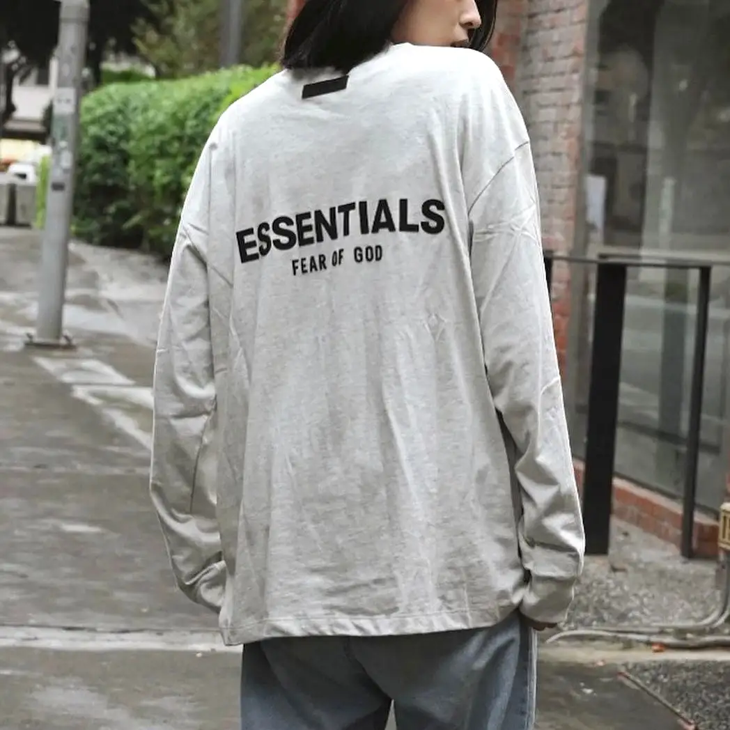 FEAR OF GOD Essentials Felt Logo Long Sleeve Tee Light Oatmeal