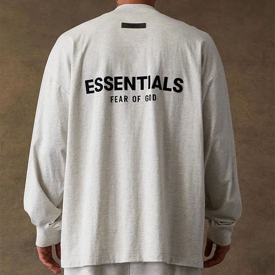 FEAR OF GOD Essentials Felt Logo Long Sleeve Tee Light Oatmeal