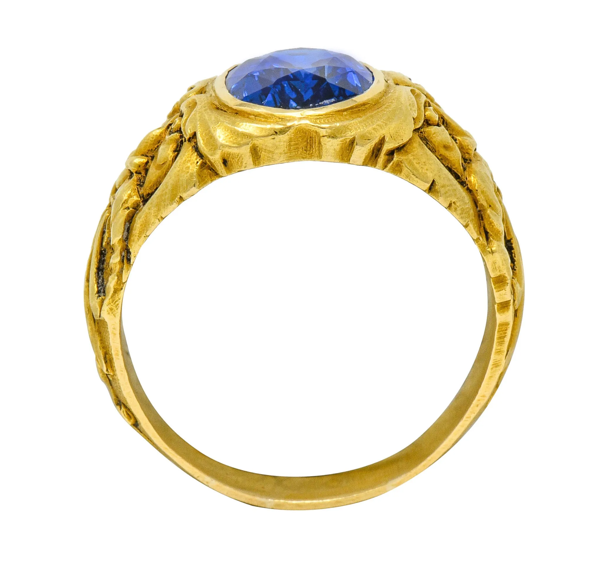 French Victorian 3.00 CTW No Heat Burma Sapphire 18 Karat Gold Anemoi God Of Wind Ring GIA