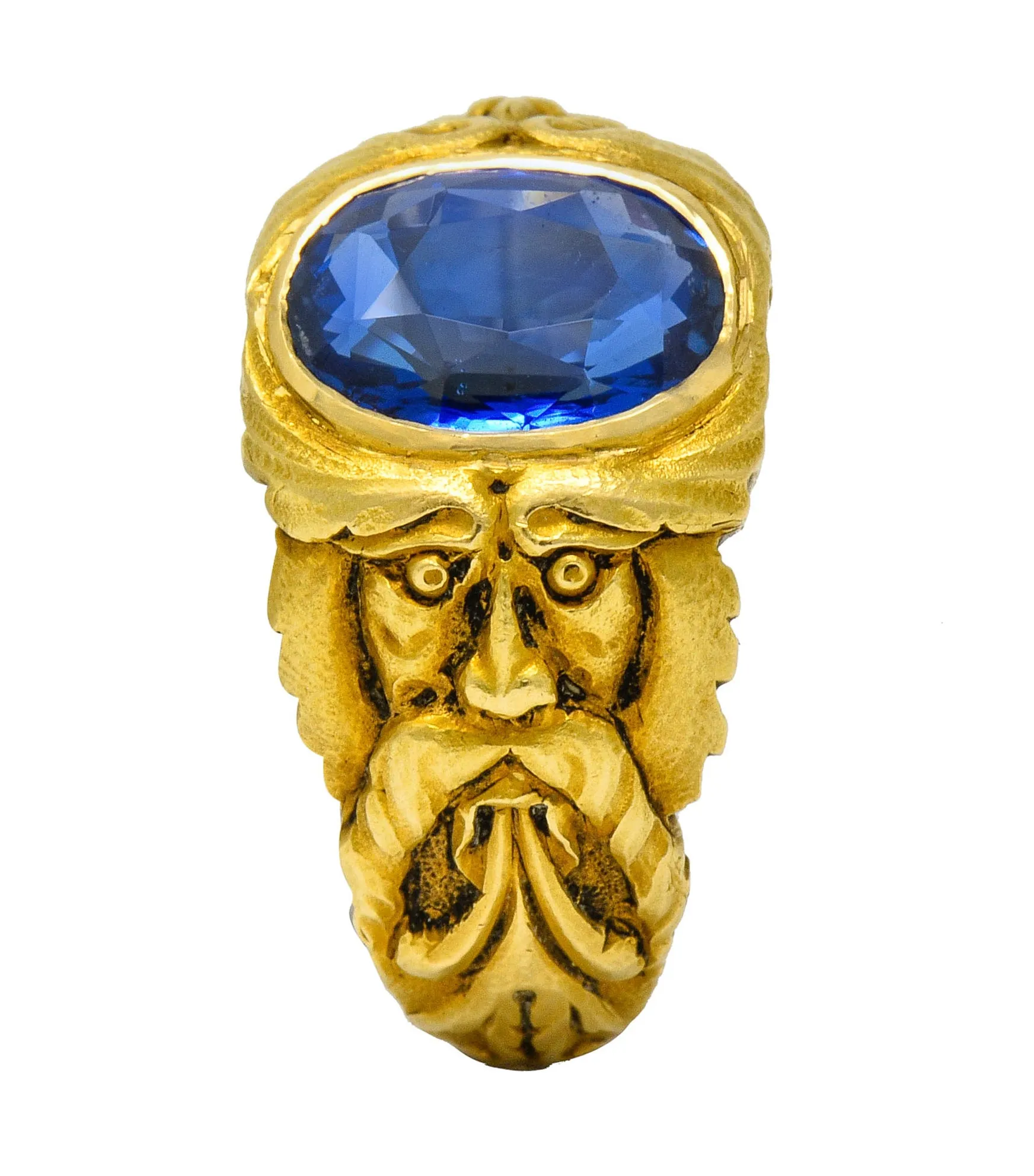 French Victorian 3.00 CTW No Heat Burma Sapphire 18 Karat Gold Anemoi God Of Wind Ring GIA