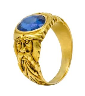 French Victorian 3.00 CTW No Heat Burma Sapphire 18 Karat Gold Anemoi God Of Wind Ring GIA